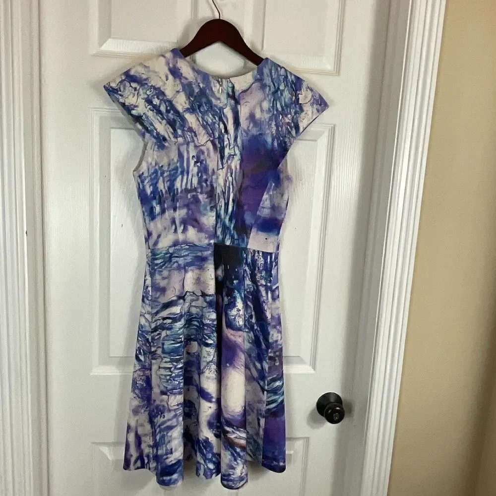 Gabriela Cadena Marbled Over Womens Dress Size 4 Cocktail Designer Cap Sleeve T1 - Picture 3 of 12